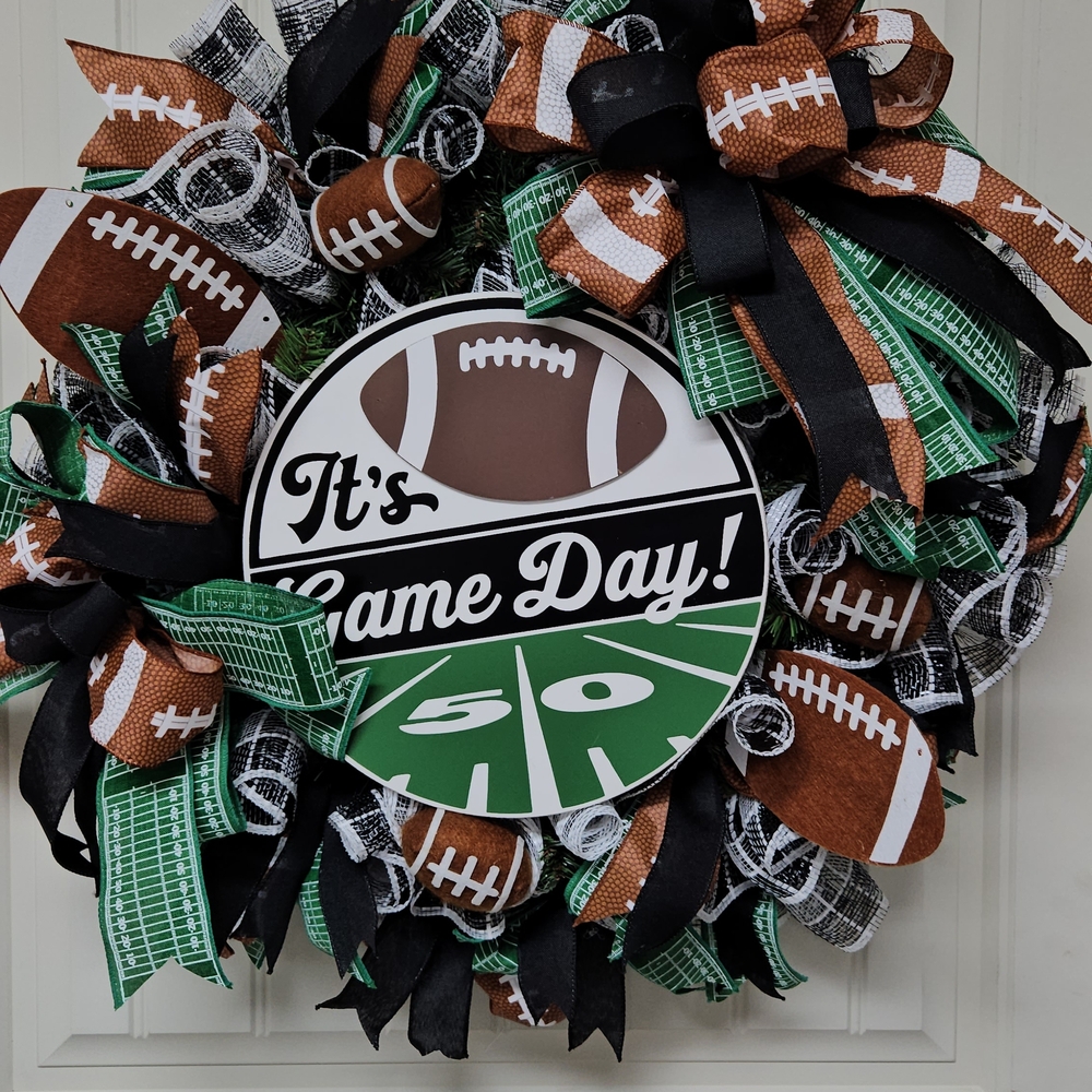 Football Game Day Wreath - Brown, Green, Black